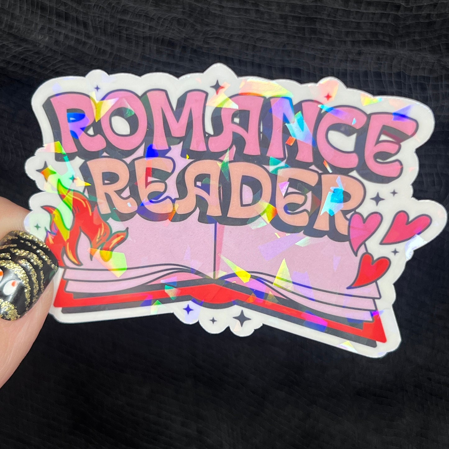 Romance Reader Sparkly Sticker Holographic Book Lover, Spicy Dark Romance, Booktok, kindle waterbottle laptop Romance Decal