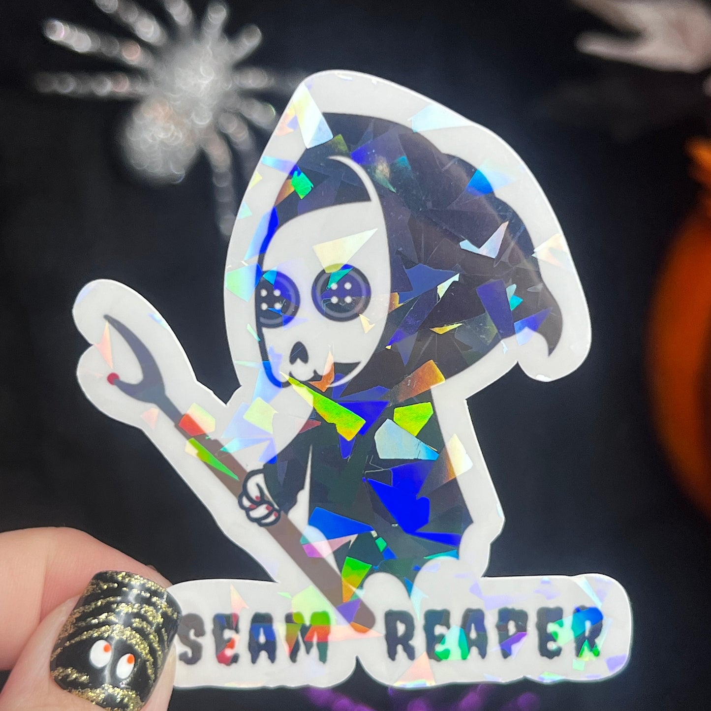 Seam Ripper Reaper holographic sticker thimble quilting sticker quilter Halloween decal sewing machine sticker sparkly cross stitch sticker
