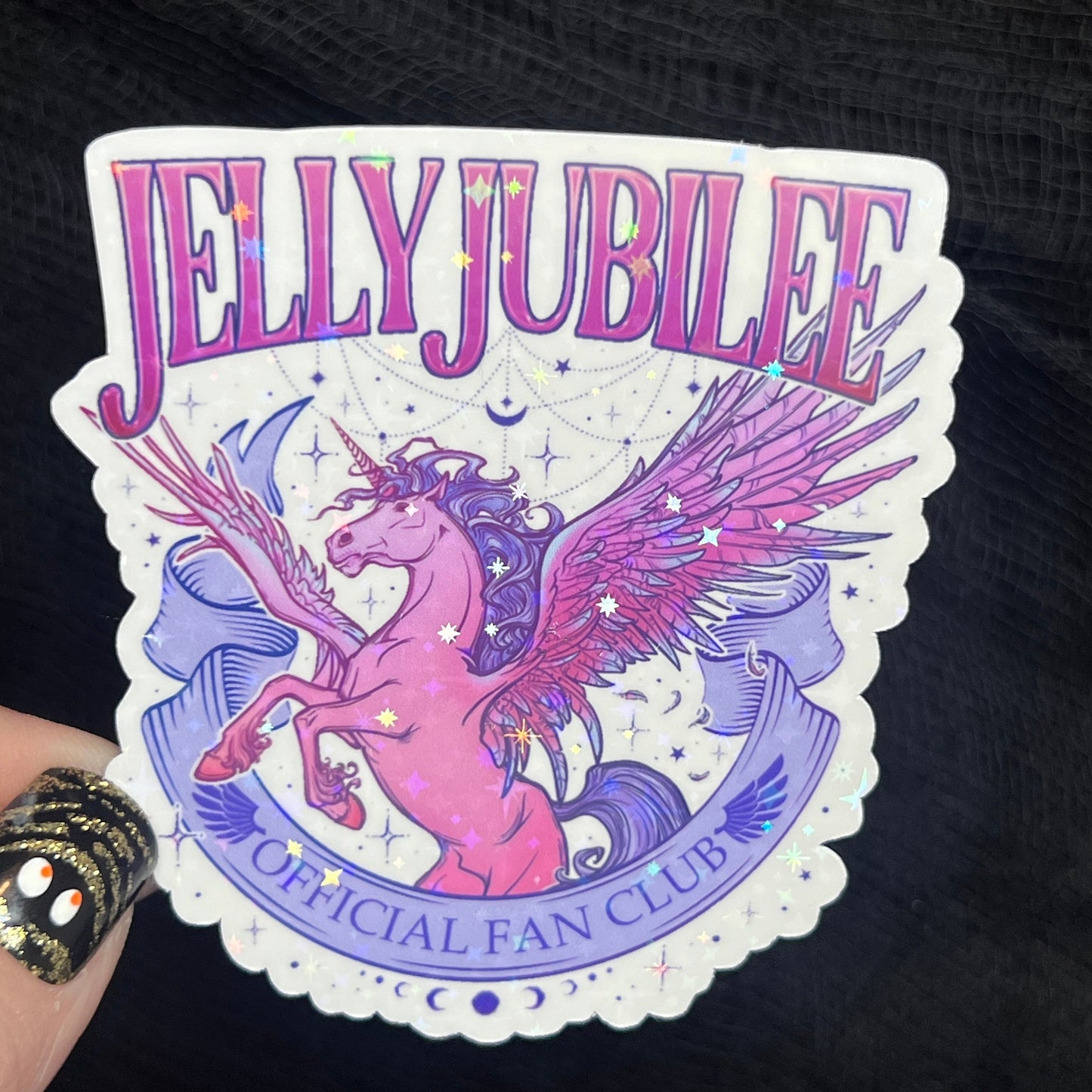 Jelly Jubilee Pink Pony Holographic Sticker, HOSAB HOEAB Hofas Decal, SJM laptop kindle waterproof sticker bookish Waterbottle decal