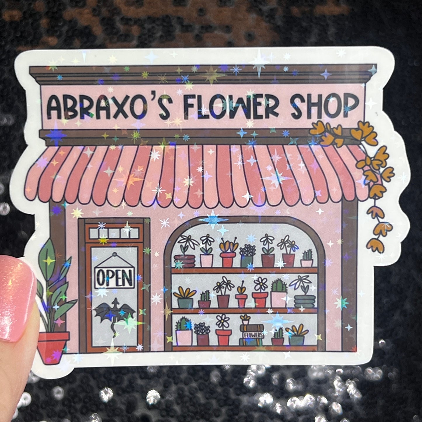 Abraxo's Flower Shop Throne of Glass Holographic Sticker The Thirteen Tog water bottle decal Manon TOG laptop Kindle sticker