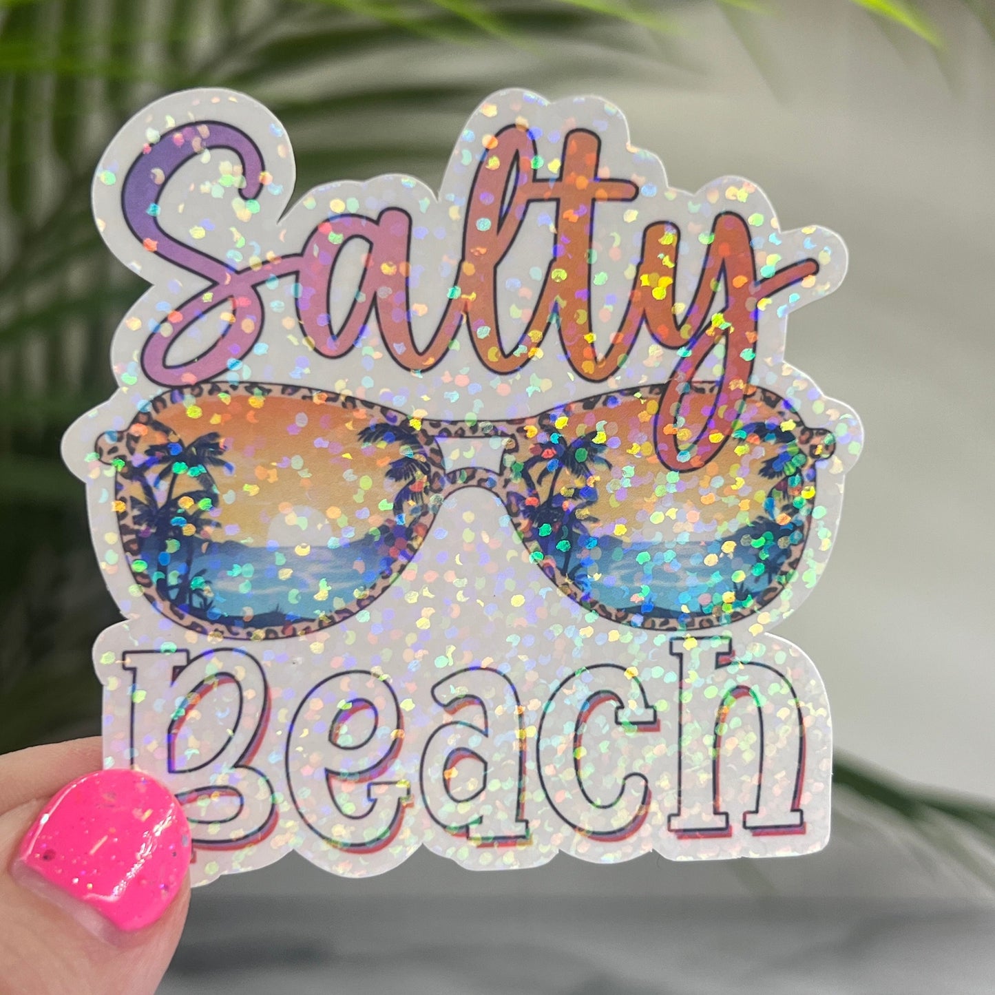 Salty Beach Sunglasses Holographic Sparkly Sticker Beach Life Decal Boating Sticker Summer Vacation Ocean Life Sticker