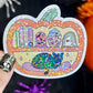 Pumpkin Jack O'Lantern Bookshelf Black Cat Holographic Sticker Halloween Kindle Decal Spooky Fall Reader Gift Bookish Decal