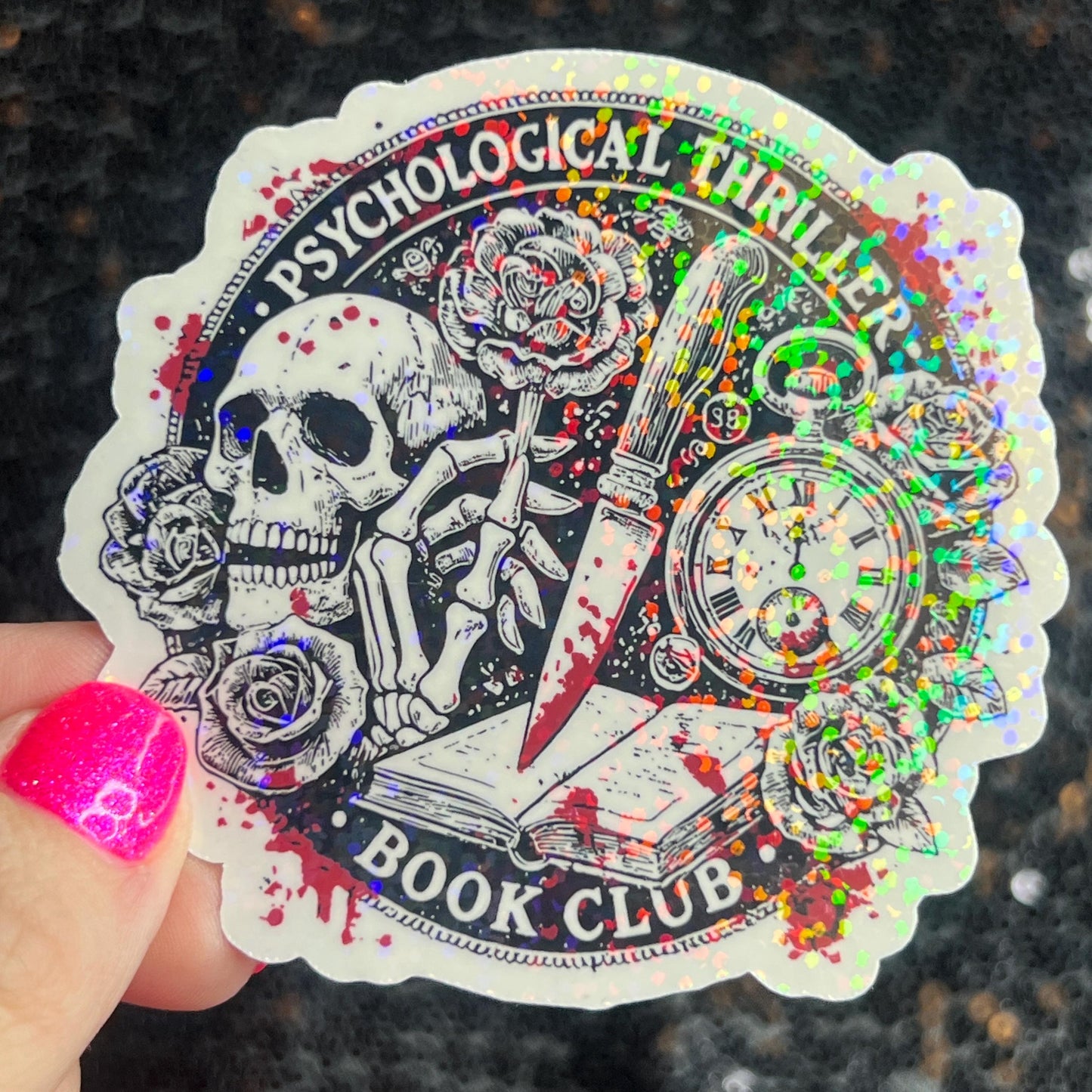 Psychological Thriller Book Club Sparkly Holographic Sticker Decal Dark Romance, Horror Bookish kindle laptop Reader Bookish Present Gift