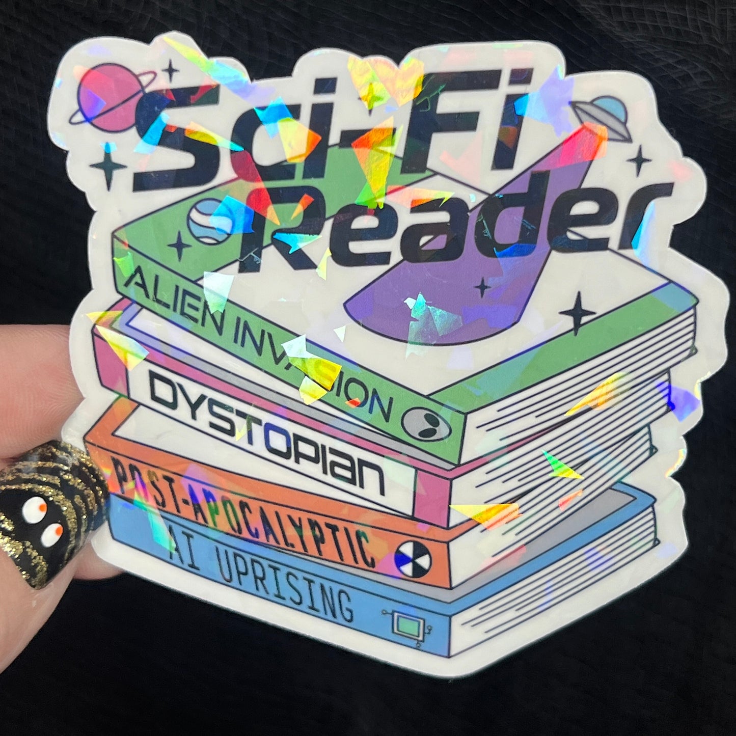 SciFi Book Club Holographic Sticker Science Fiction Decal Spicy Dystopian Alien Bookish kindle waterbottle laptop Reader Bookish Gift