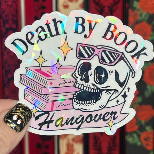 Death By Book Hangover Pink Holographic Sticker Sparkly Decal, Spicy Dark Romance, kindle waterbottle laptop Reader Gift Bookish Present