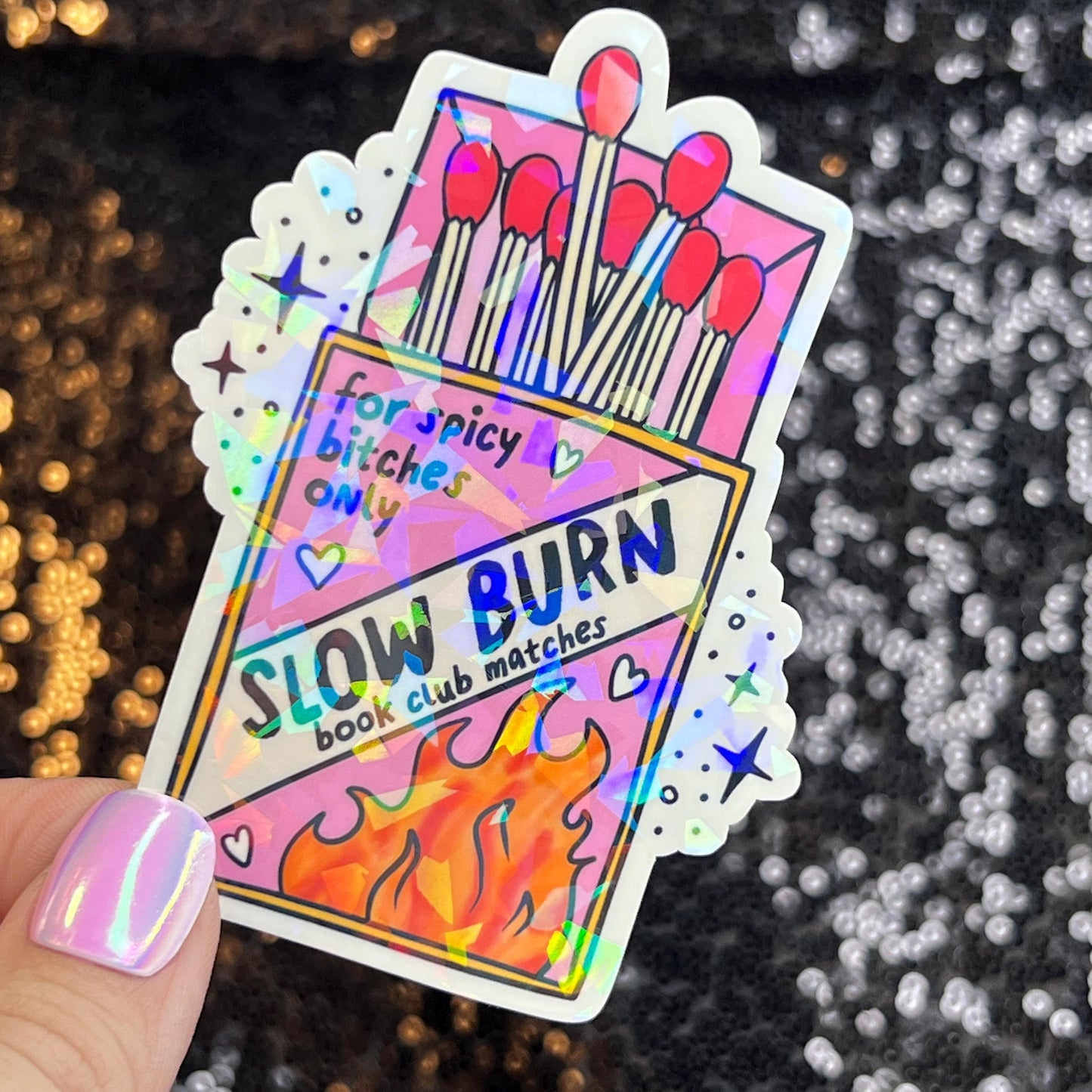 Slow Burn Sparkly Sticker Holographic Book Book Lover, Spicy Dark Romance, Booktok, kindle waterbottle laptop Romance Decal