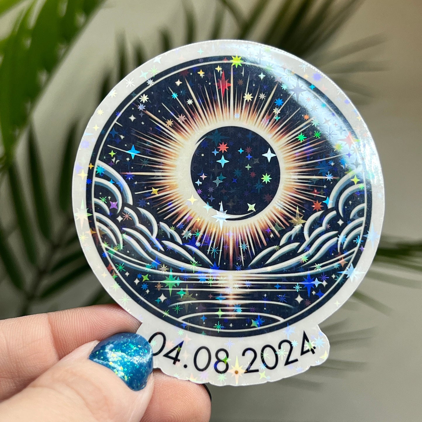 Solar Eclipse Holographic Sparkly Sticker 4.8.2024 Eclipse Souvenir Decal Solar Eclipse 2024 Sticker astronomy lover waterbottle sticker