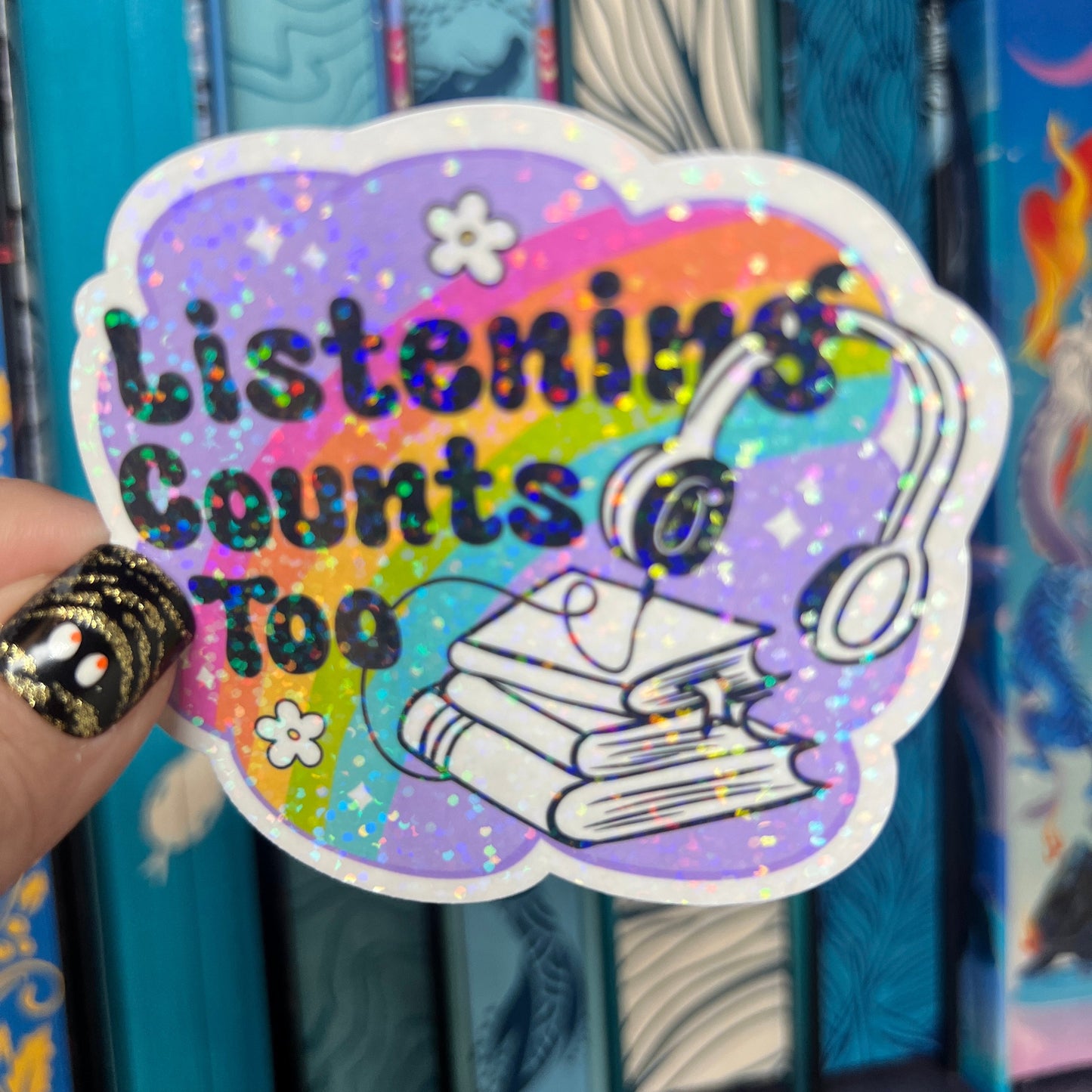 Listening Counts Too Audiobook Audible Holographic Sticker Sparkly Decal Spicy Dark Romance kindle laptop Reader Bookish Present Reader Gift