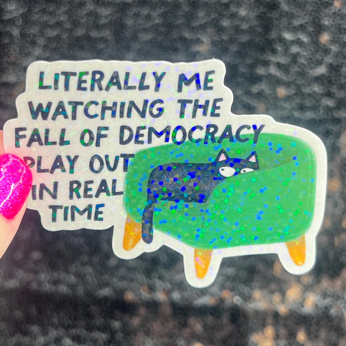 Fall of Democracy In Real Time Holographic Sticker Hands Off Protest Anti Trump JD Vance Pro Choice Feminist Sticker