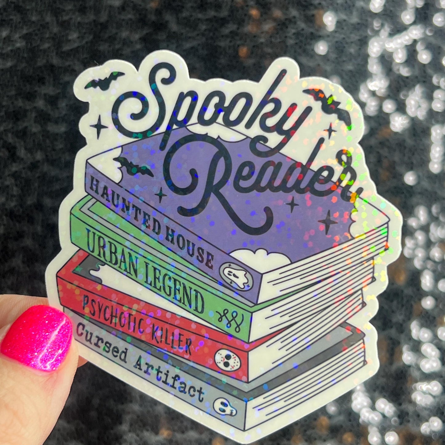 Spooky Reader Thriller Horror Book Lover Holographic Sticker Halloween Kindle Decal Spooky Reader Gift Bookish Decal