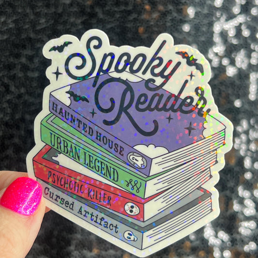 Spooky Reader Thriller Horror Book Lover Holographic Sticker Halloween Kindle Decal Spooky Reader Gift Bookish Decal