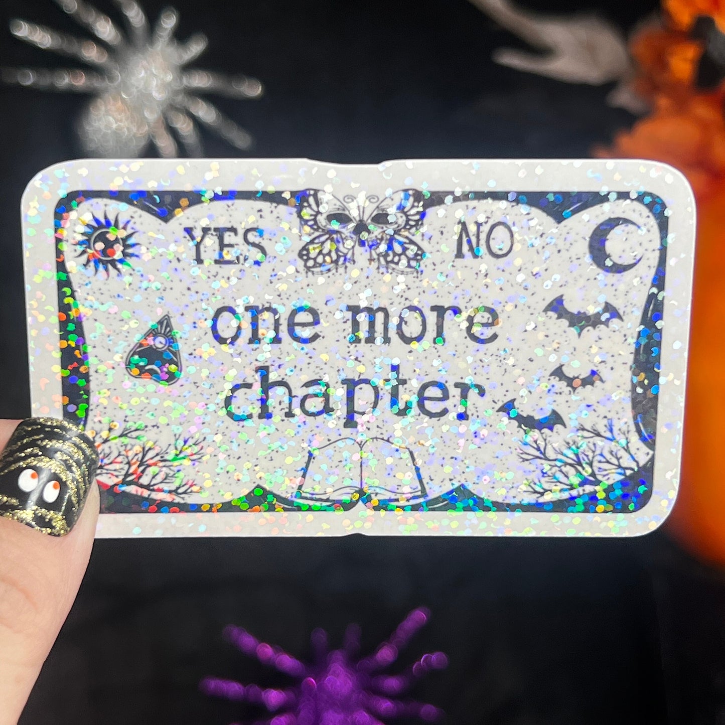 Just One More Chapter Ouija Board Holographic Sticker, Halloween Booktok stickers, kindle stickers, Water Bottle Spooky Reader Sticker