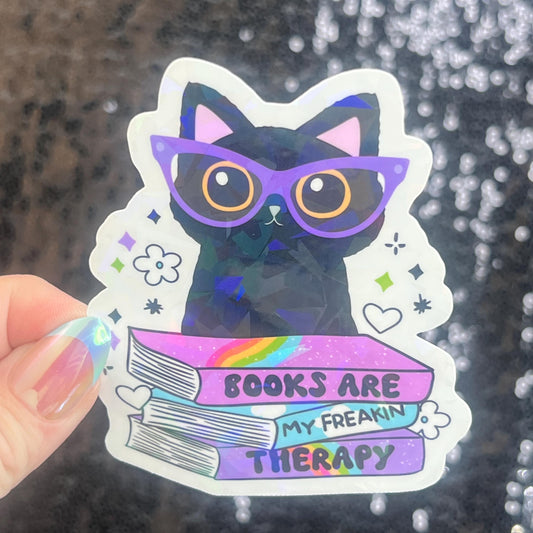 Books are My Therapy Holographic Sticker Book Lover Sparkly Decal, Spicy Bookclub, kindle waterbottle laptop Reader Librarian Gift