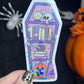 Purple Coffin Halloween Bookshelf Holographic Sticker Halloween Kindle Decal Spooky Fall Reader Gift Bookish Decal
