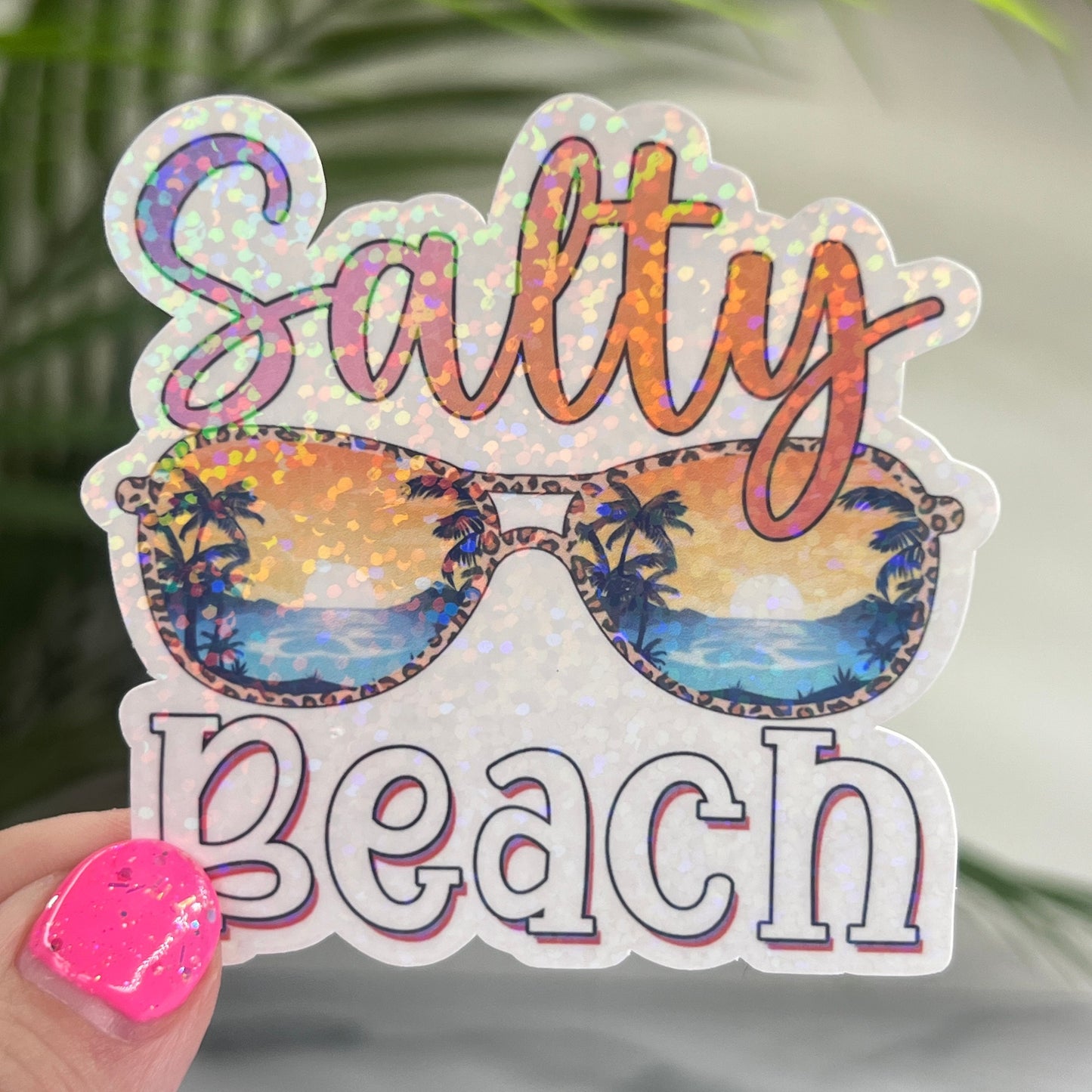 Salty Beach Sunglasses Holographic Sparkly Sticker Beach Life Decal Boating Sticker Summer Vacation Ocean Life Sticker