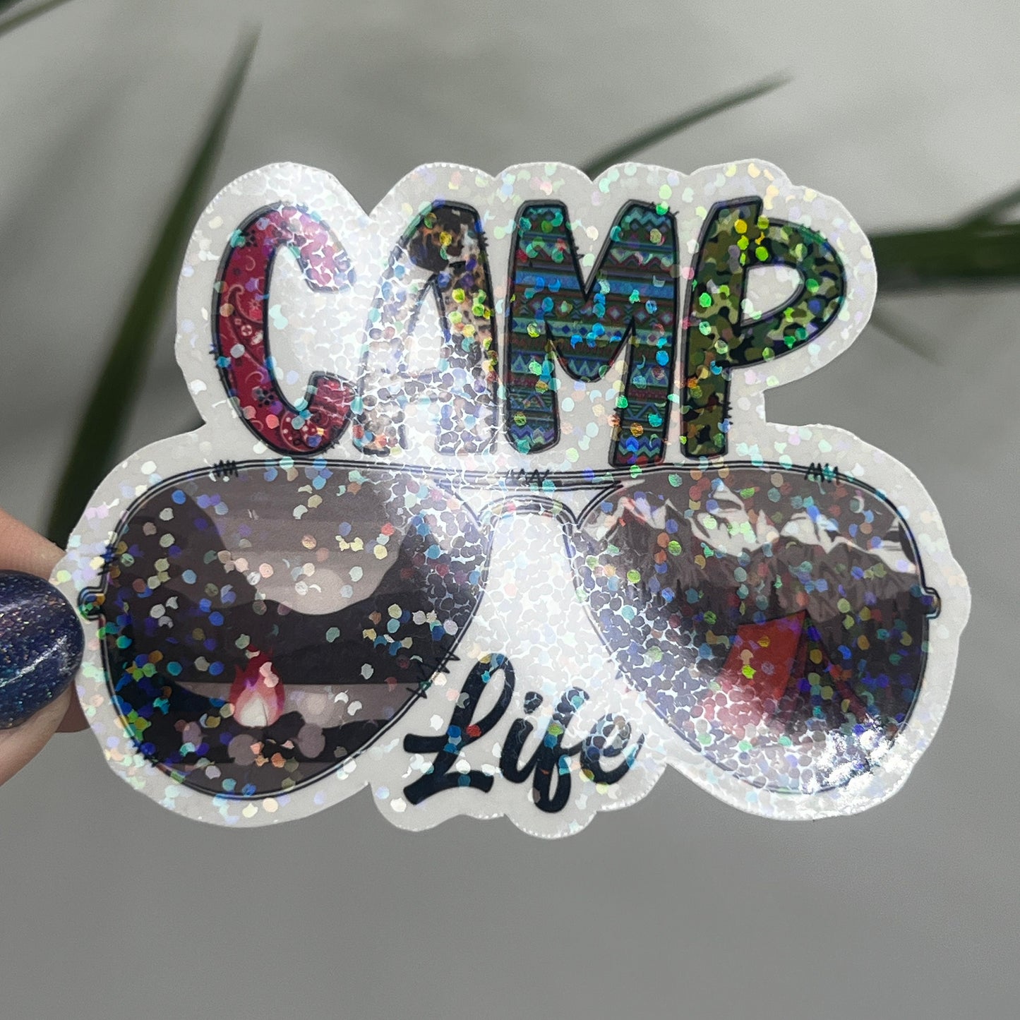 Camp Life Sunglasses Shades Holographic Sparkly Sticker Adventure Sticker RV Sticker Outdoor Decal Nature Sticker Travel Hiking Backpacking