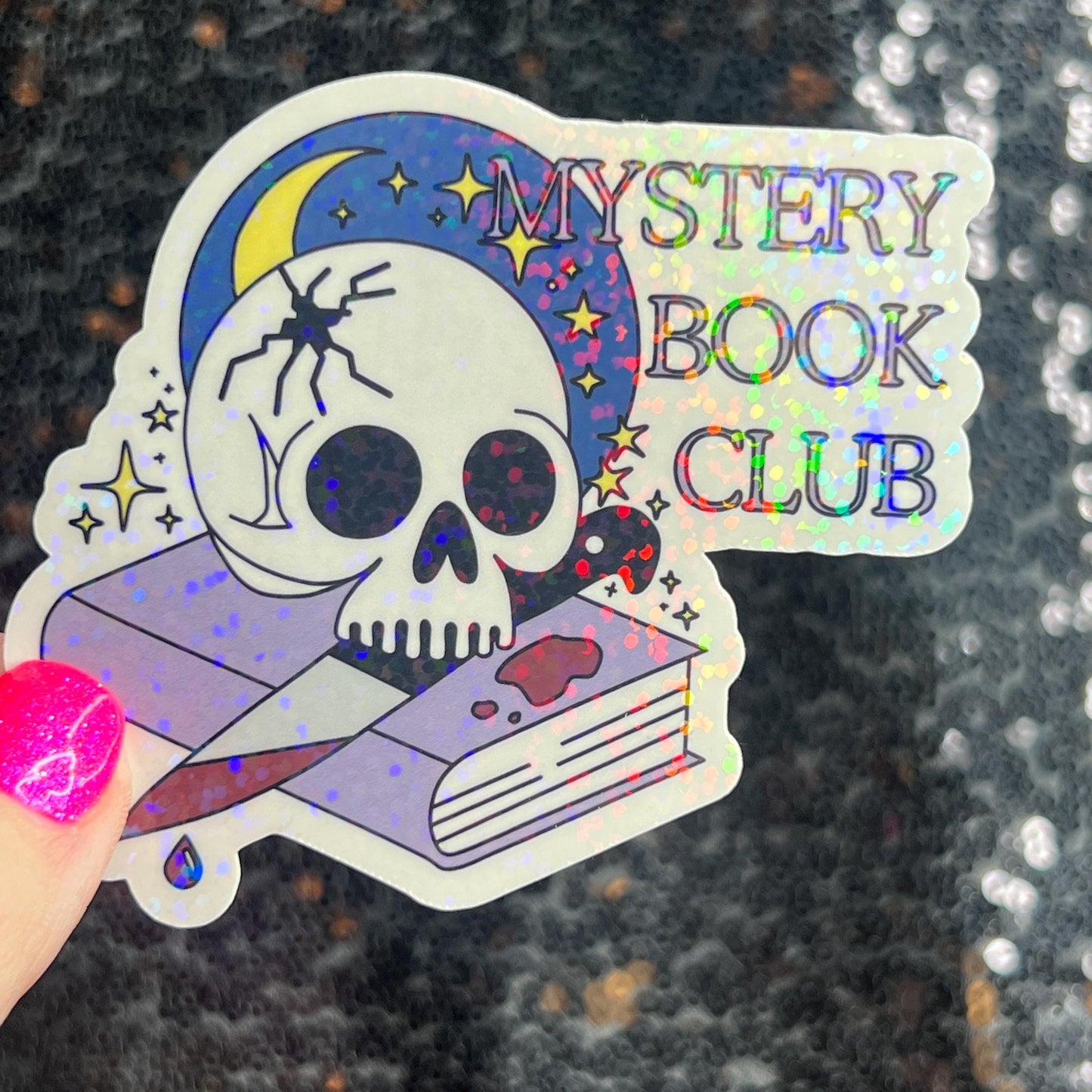 Mystery Book Club Holographic Sticker Decal, Cozy Mystery Reads Bookish kindle waterbottle laptop Reader Bookish Present Gift