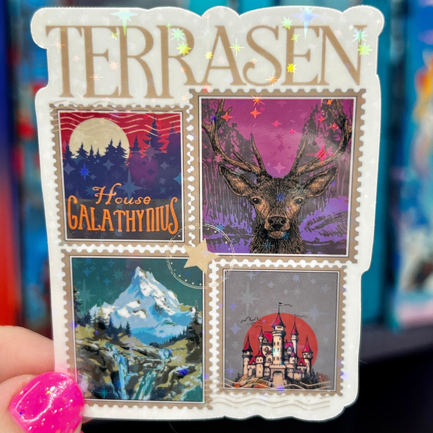 Terrasen Stamps Throne of Glass Holographic Sticker Aelin Tog water bottle decal TOG laptop sticker SJM Decal Kindle Sticker