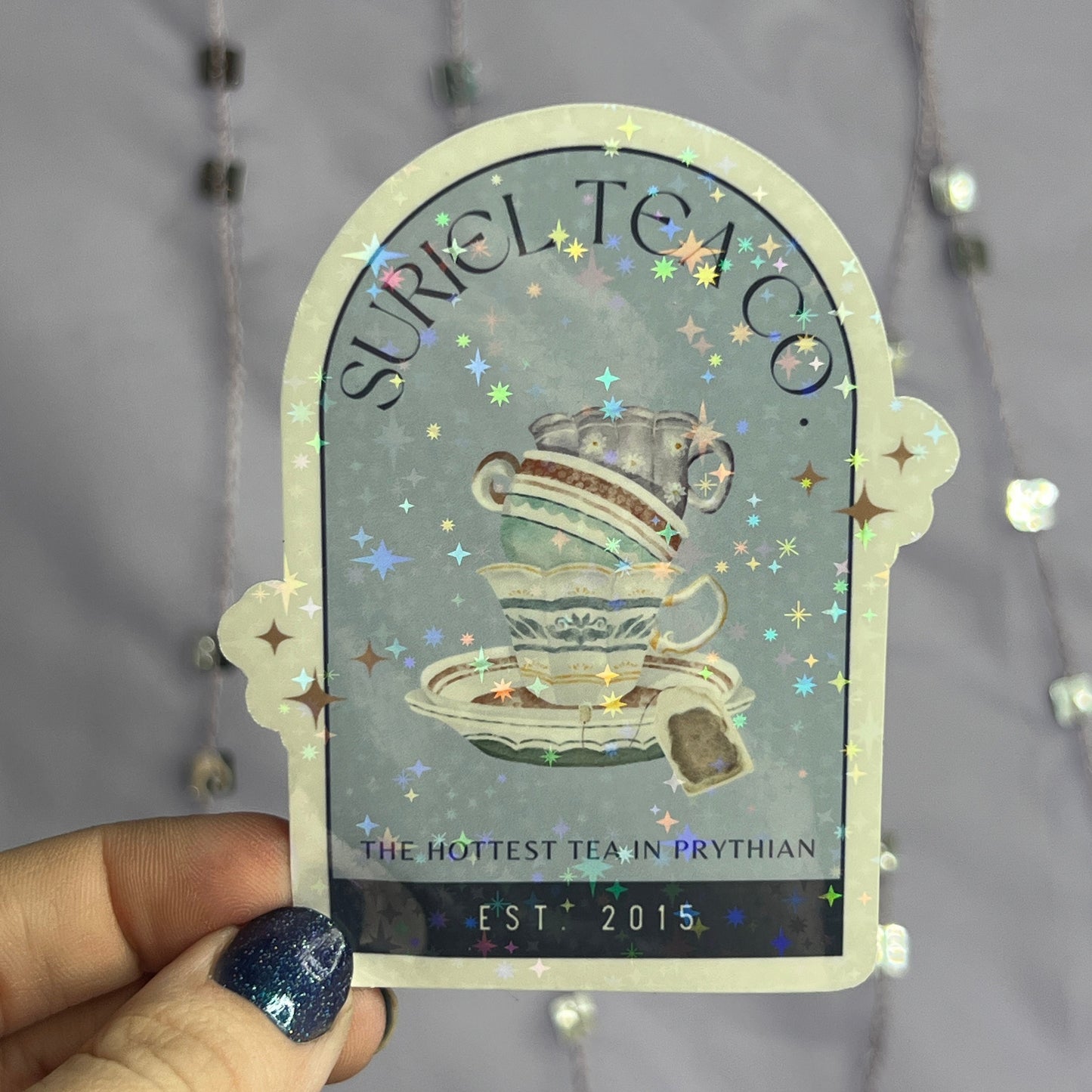 Blue Suriel Tea Co ACOTAR Holographic Sticker SJM Lover Sparkly decal ACOTAR laptop kindle laptop sticker A Court of Thorns and Roses Decal