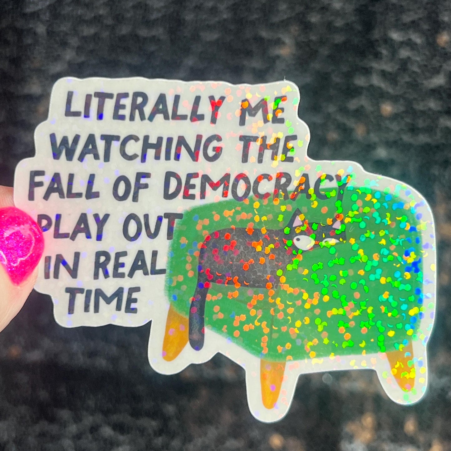 Fall of Democracy In Real Time Holographic Sticker Hands Off Protest Anti Trump JD Vance Pro Choice Feminist Sticker