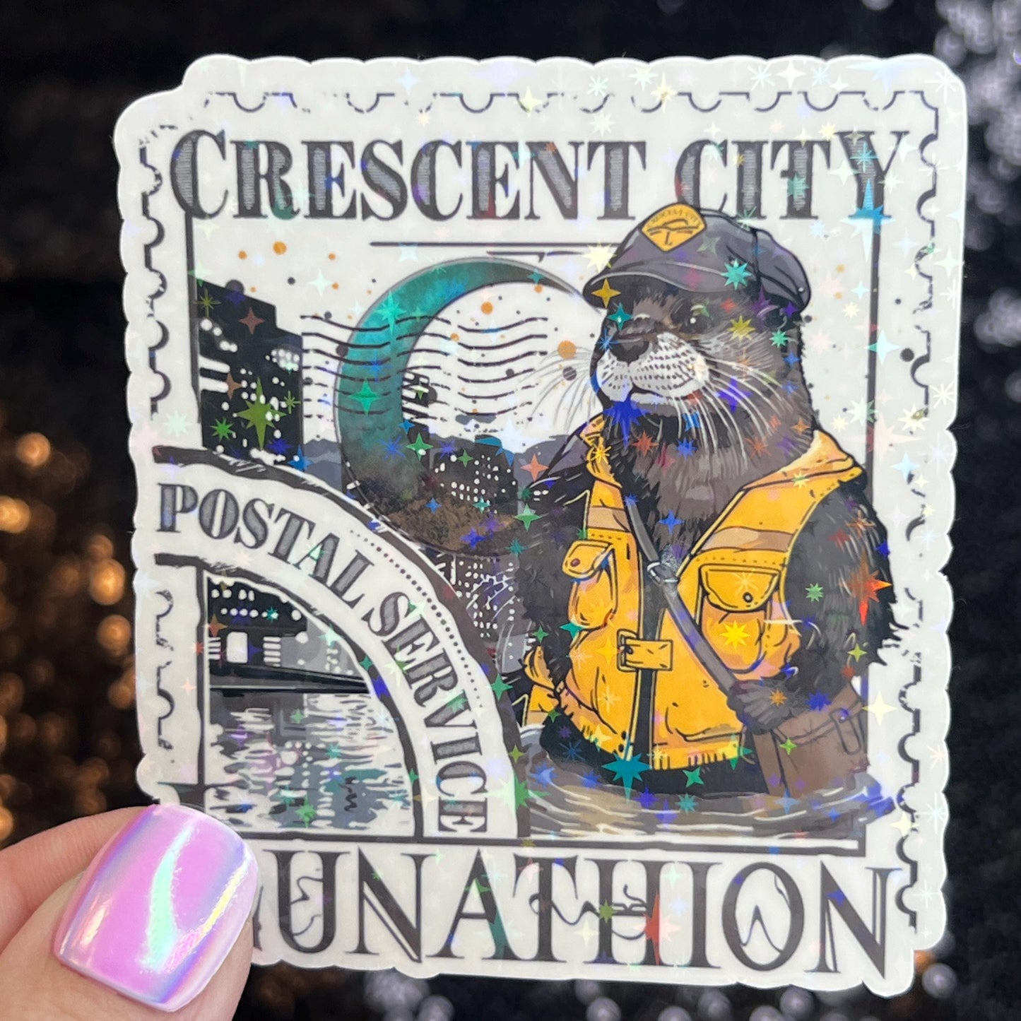Crescent City Otter Stamps Holographic Sticker, HOSAB HOEAB Decal, SJM laptop waterproof sticker bookish Waterbottle decal