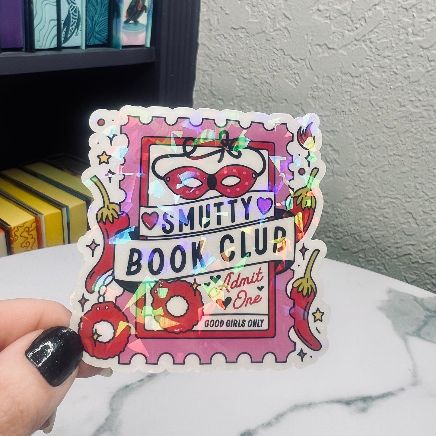 Smutty Book Club Holographic Bookish Sticker Book Lover, Spicy Dark Romance, erotica, Booktok, kindle waterbottle laptop Romance Decal
