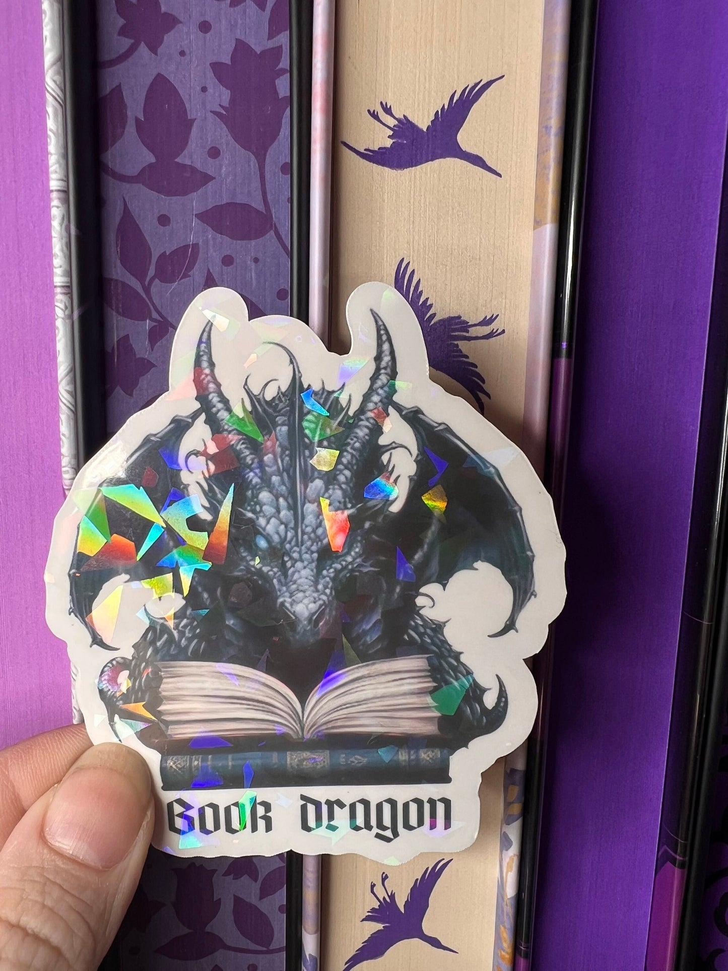 Book Dragon Holographic Sticker, Halloween Spicy Dark Romance Stickers, Booktok stickers, kindle stickers, Reader Laptop Sticker, Bookish