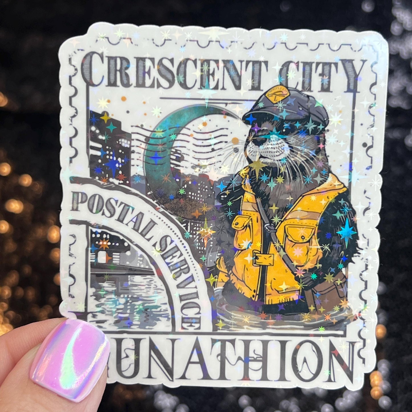 Crescent City Otter Stamps Holographic Sticker, HOSAB HOEAB Decal, SJM laptop waterproof sticker bookish Waterbottle decal