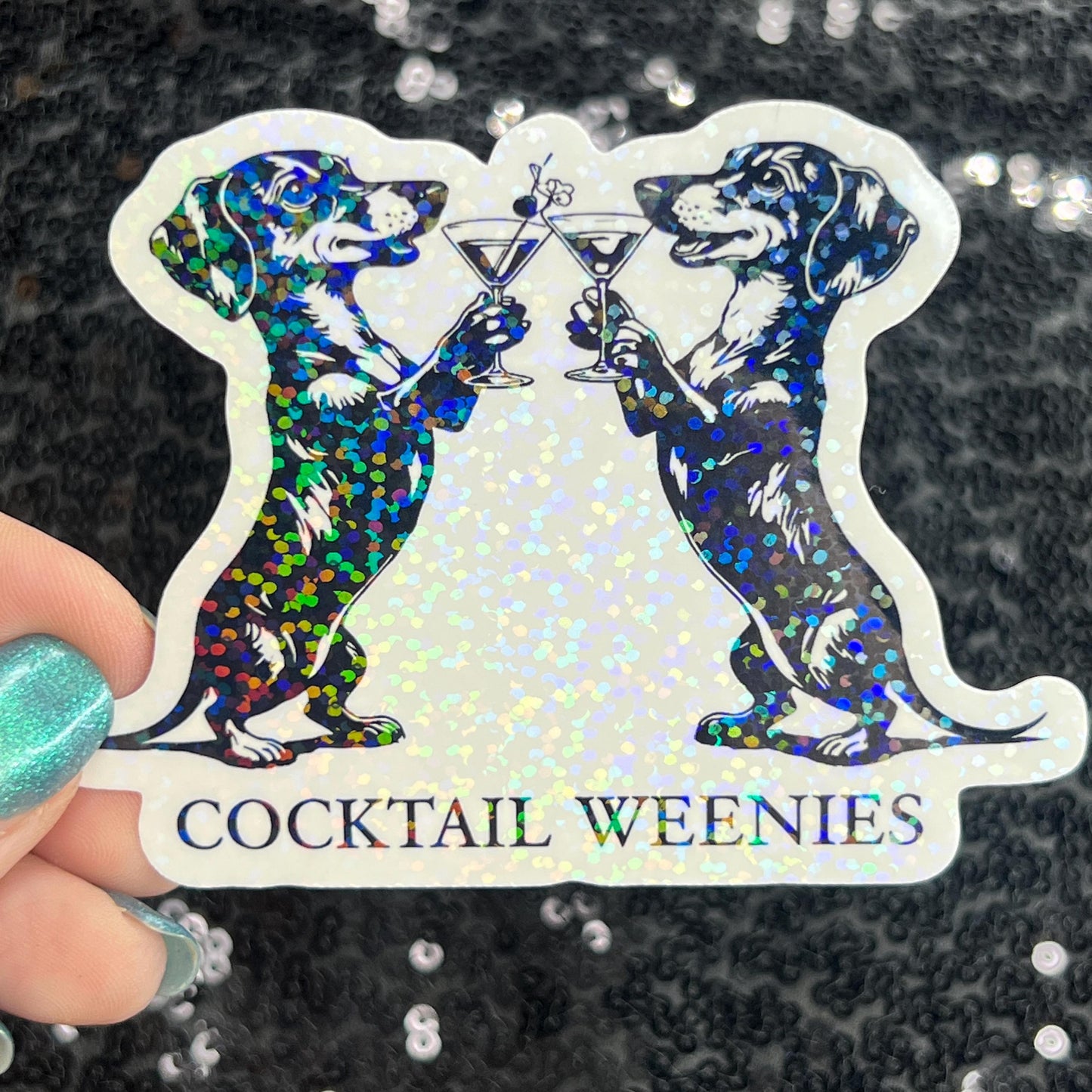 Cocktail Weiners Puppy Dog Holographic Sticker | Dog lover gift decal | Puppy love sticker | Dog mom dad sticker dachshund lover