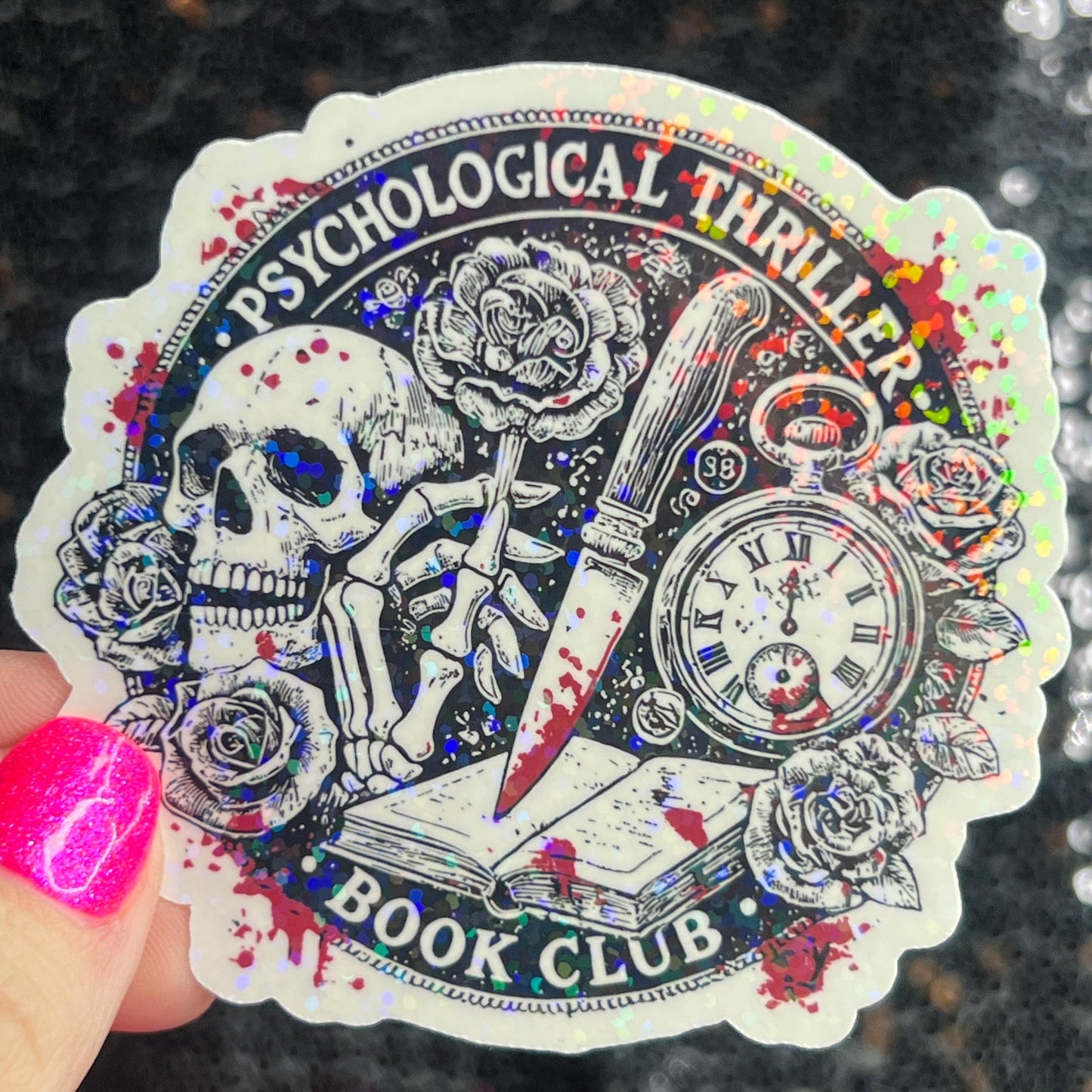 Psychological Thriller Book Club Sparkly Holographic Sticker Decal Dark Romance, Horror Bookish kindle laptop Reader Bookish Present Gift