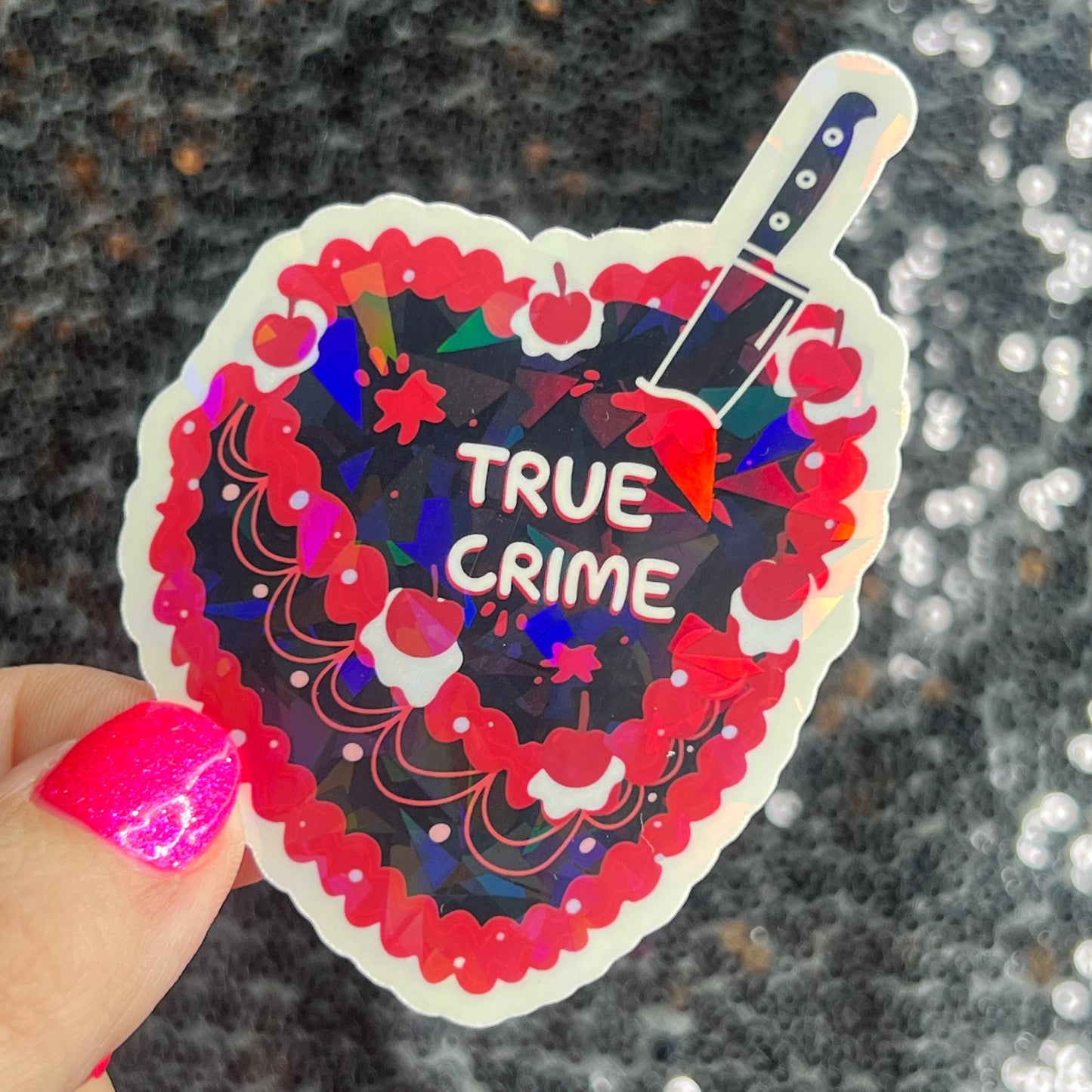 True Crime Cake Bookish Holographic Sticker Decal, Spicy Dark Romance, Horror Bookish kindle laptop Reader Bookish Present Gift