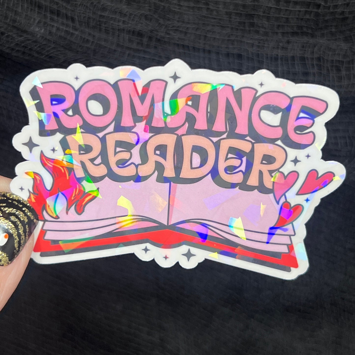 Romance Reader Sparkly Sticker Holographic Book Lover, Spicy Dark Romance, Booktok, kindle waterbottle laptop Romance Decal