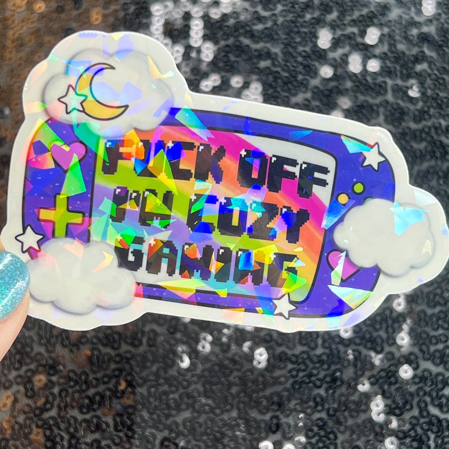 F Off I’m Cozy Gaming Holographic Sticker Gamer Girl Gift PC Switch Cozy Games Valley Girl Games Gift for Girls Gift for Gamers