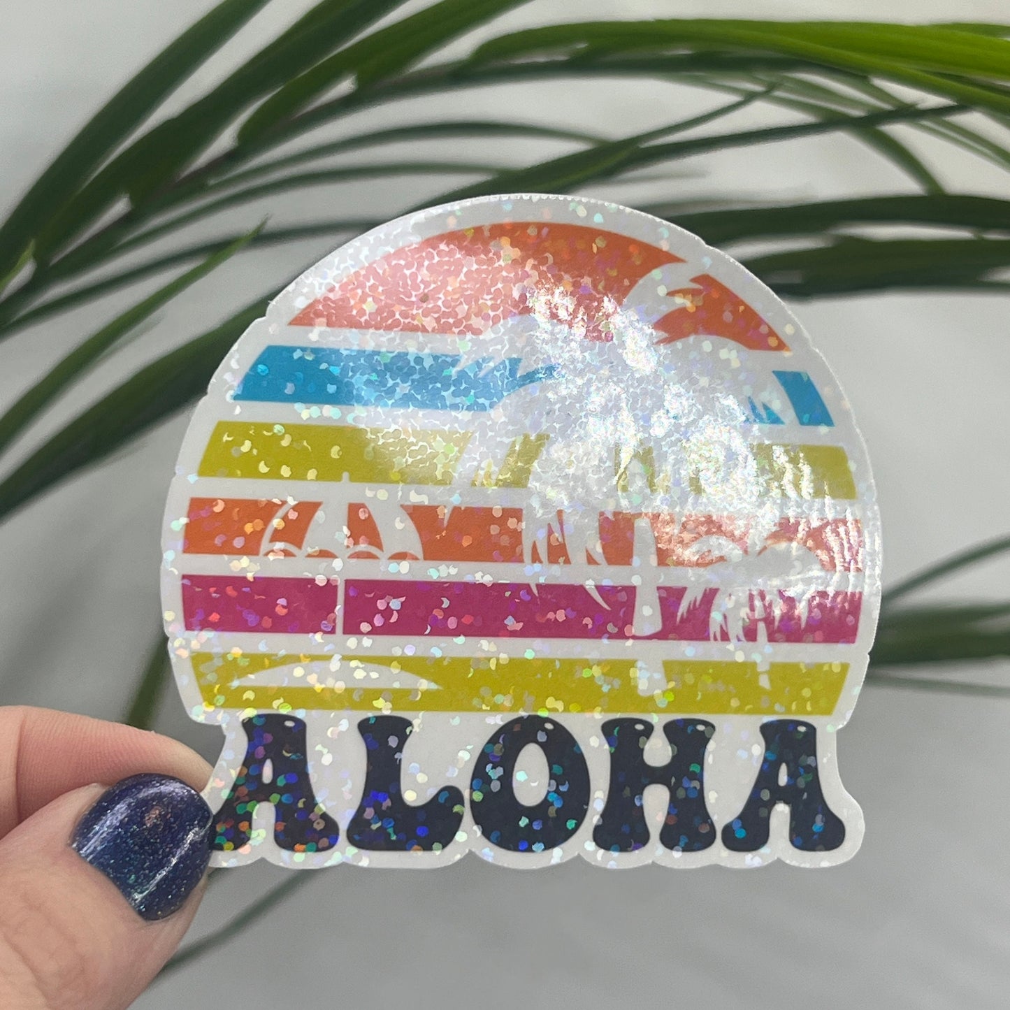 Aloha Hawaii Palm Tree Holographic Sparkly Sticker BeachLife Decal Sunshine Sticker Summer Vacation Sticker Ocean Life Sticker Family Cruise