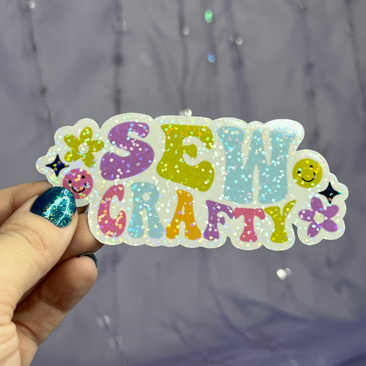 Sew Craft Retro Rainbow Sparkly Holographic Quilting Sticker sewing Waterbottle sticker Craft Sticker Fabric Decal Cross Stitch Sticker