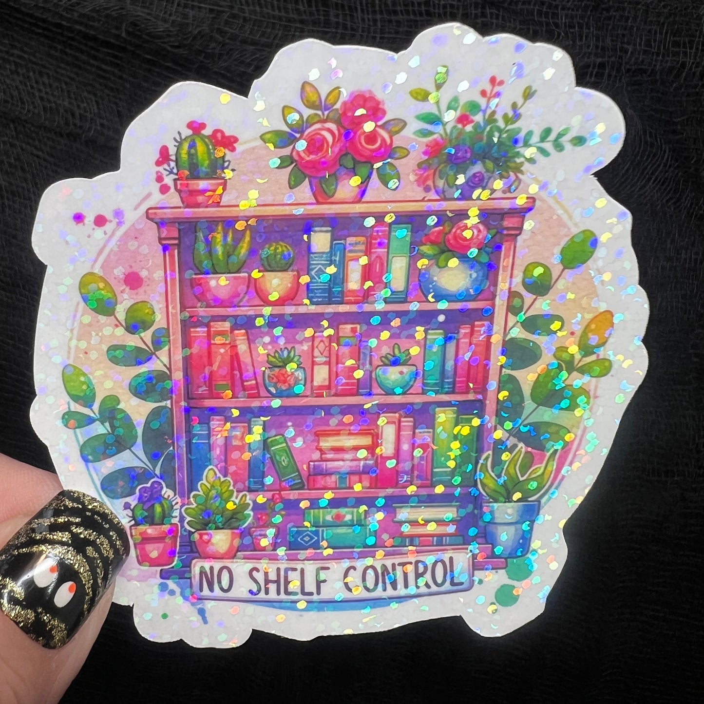No Shelf Control bookshelf Sparkly Holographic Sticker Decal, Spicy Dark Romance, kindle waterbottle laptop Reader Bookish Present Gift