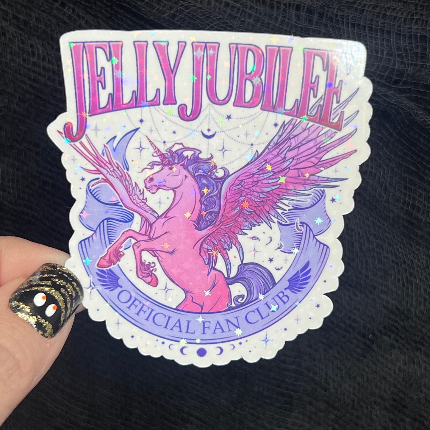 Jelly Jubilee Pink Pony Holographic Sticker, HOSAB HOEAB Hofas Decal, SJM laptop kindle waterproof sticker bookish Waterbottle decal