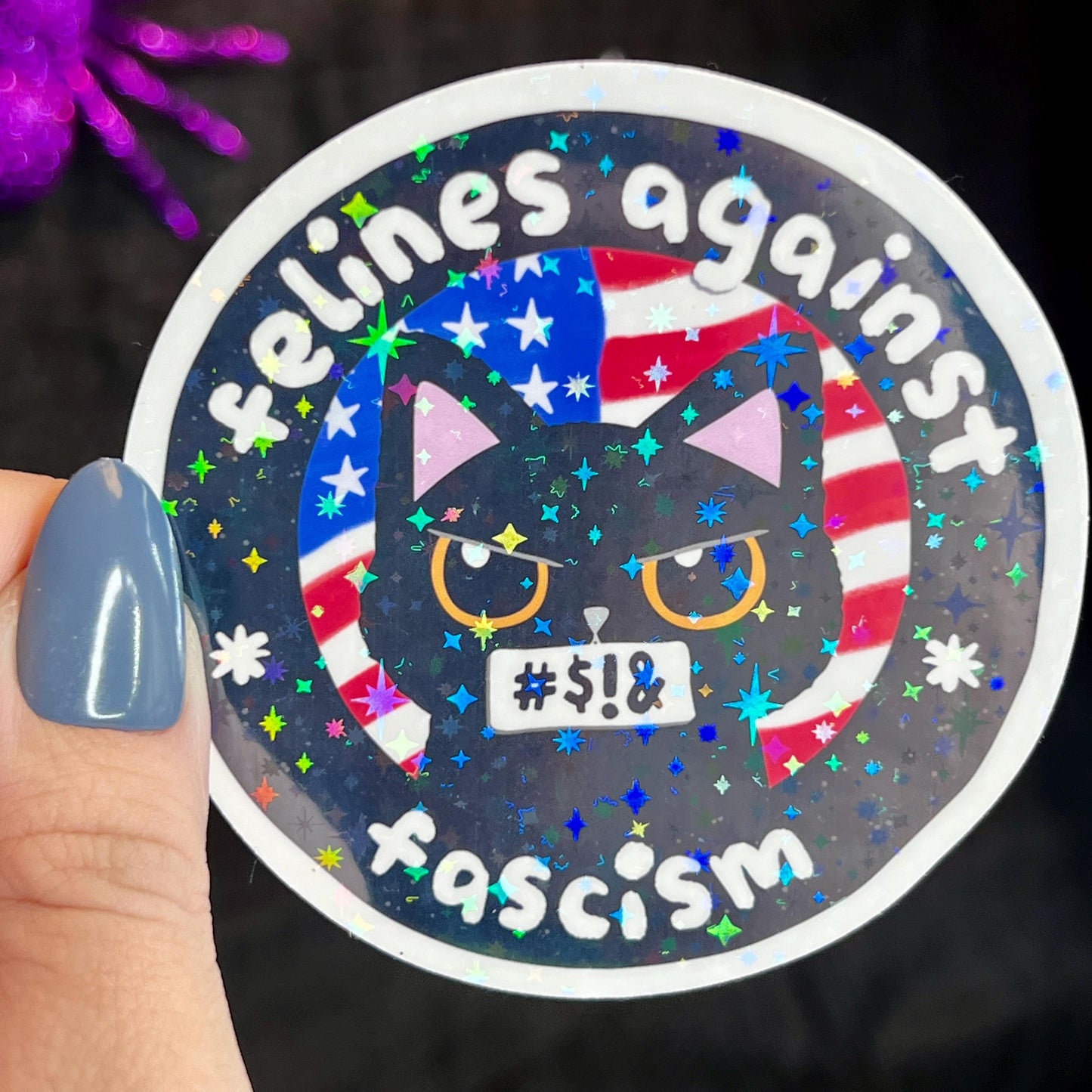 Felines Against Fascism Political Sticker Holographic Kamala Decal Pro Choice Feminist Liberal Democrat Anti Trump JD Vance