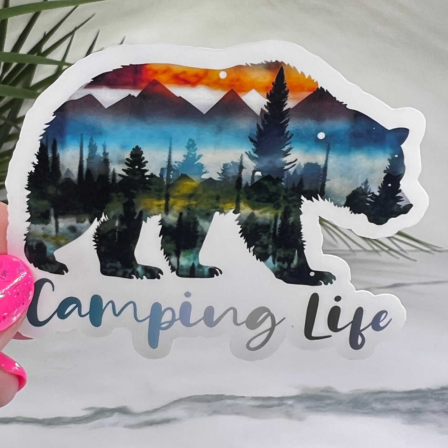 Camping Life Bear Mountain Watercolor Sparkly Sticker Adventure Sticker RV Sticker Outdoor Decal Nature Sticker Travel Hiking Camping