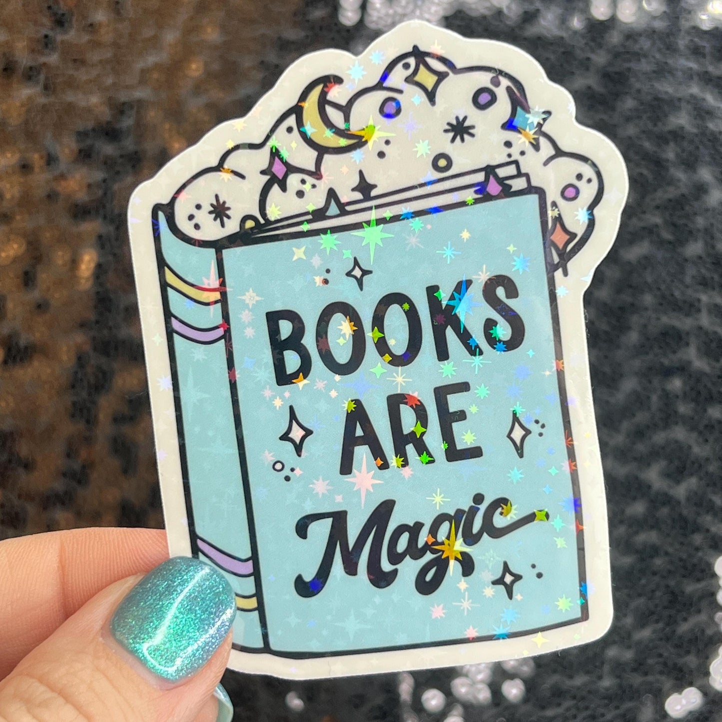 Books Are Magic Sparkly Sticker Holographic Book Lover, Spicy Dark Romance, Booktok Reader Gift  kindle laptop Romance Decal Bookish Bday