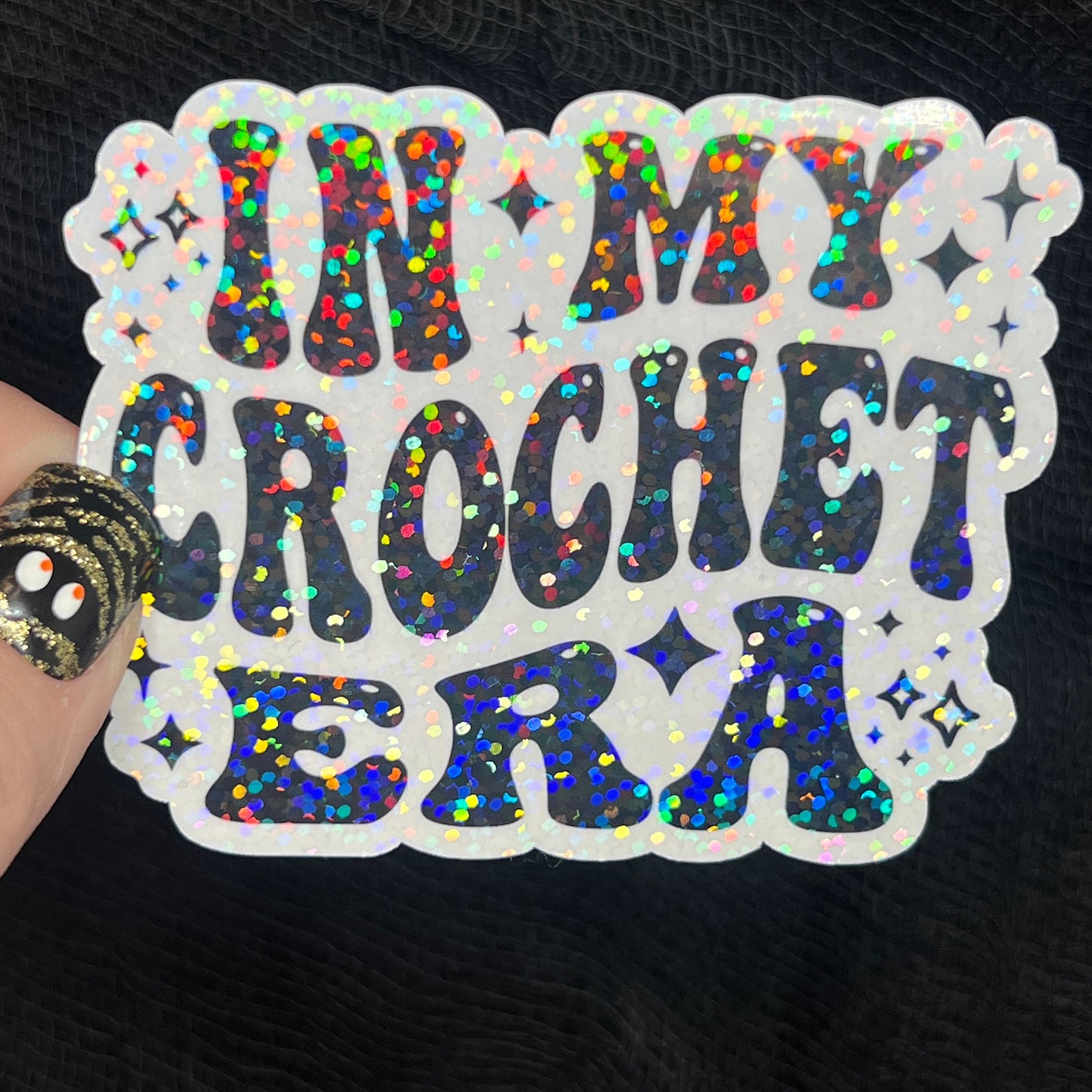 In My Crochet Era Sparkly Holographic Crocheter Sticker sewing Waterbottle sticker Craft Sticker Fabric Decal Cross Stitch Sticker