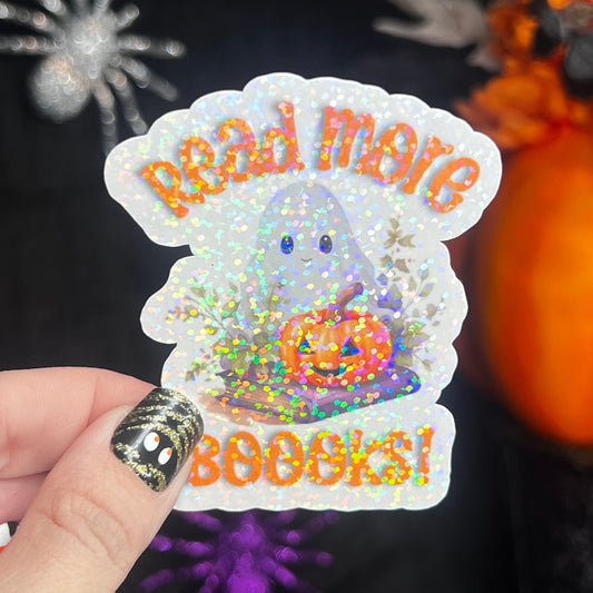Read More Boooks Holographic Sticker, Halloween Booktok stickers, kindle stickers, Ghost Water Bottle Sticker Spooky Reader Sticker Bookish