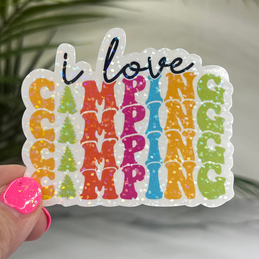 I Love Camping Rainbow Sparkly Sticker Adventure Sticker RV Sticker Outdoor Decal Nature Sticker Travel Hiking Camping Camper Decal