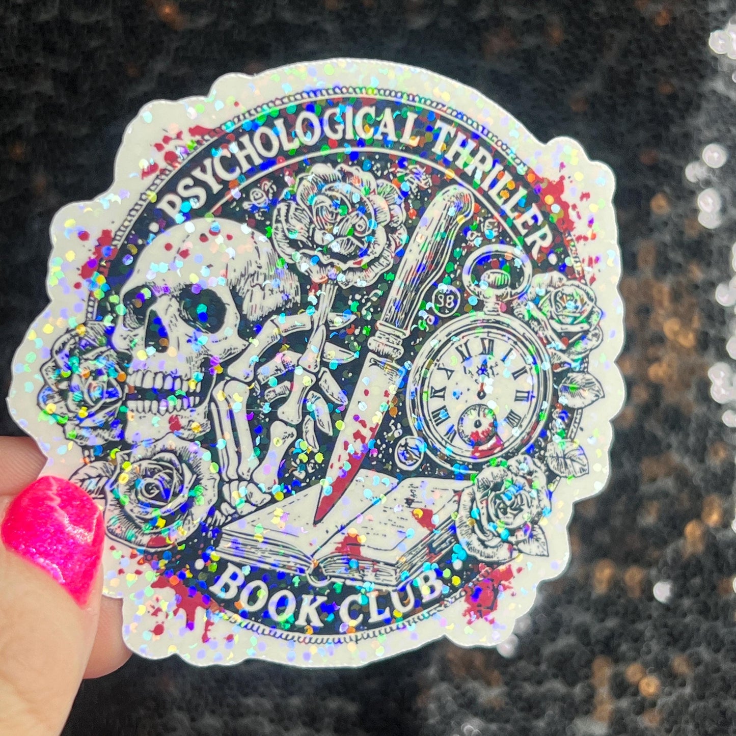 Psychological Thriller Book Club Sparkly Holographic Sticker Decal Dark Romance, Horror Bookish kindle laptop Reader Bookish Present Gift