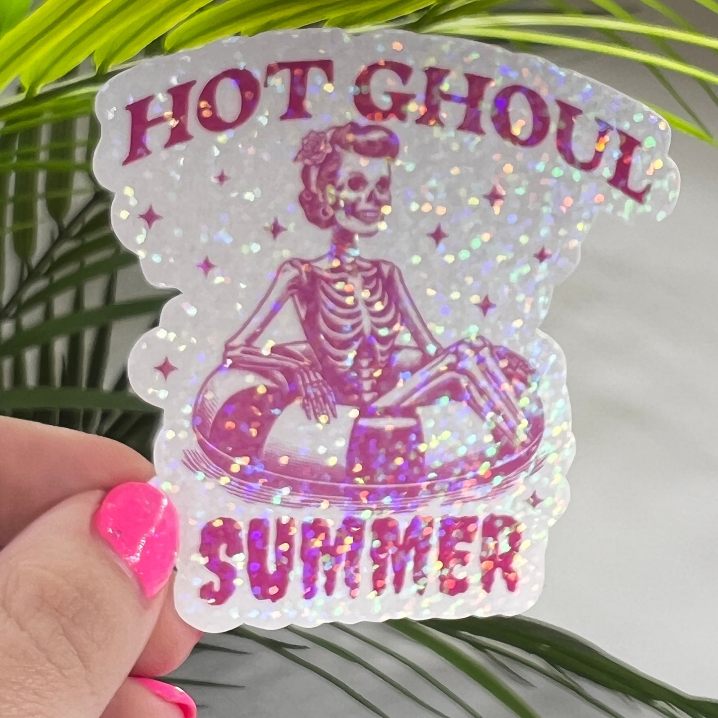Hot Ghoul Pink Summer Holographic Sparkly Sticker Beach Life Decal Boating Sticker Summer Vacation Ocean Life Sticker Family Cruise