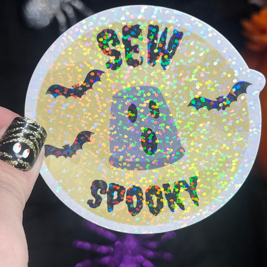 Sew Spooky holographic sticker thimble quilting sticker quilter Halloween decal sewing machine sticker sparkly cross stitch sticker