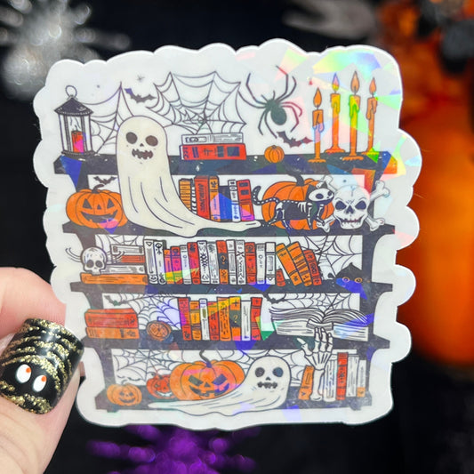 Spooky Ghost Halloween Bookshelf Holographic Sticker Halloween Kindle Decal Spooky Fall Reader Gift Bookish Decal