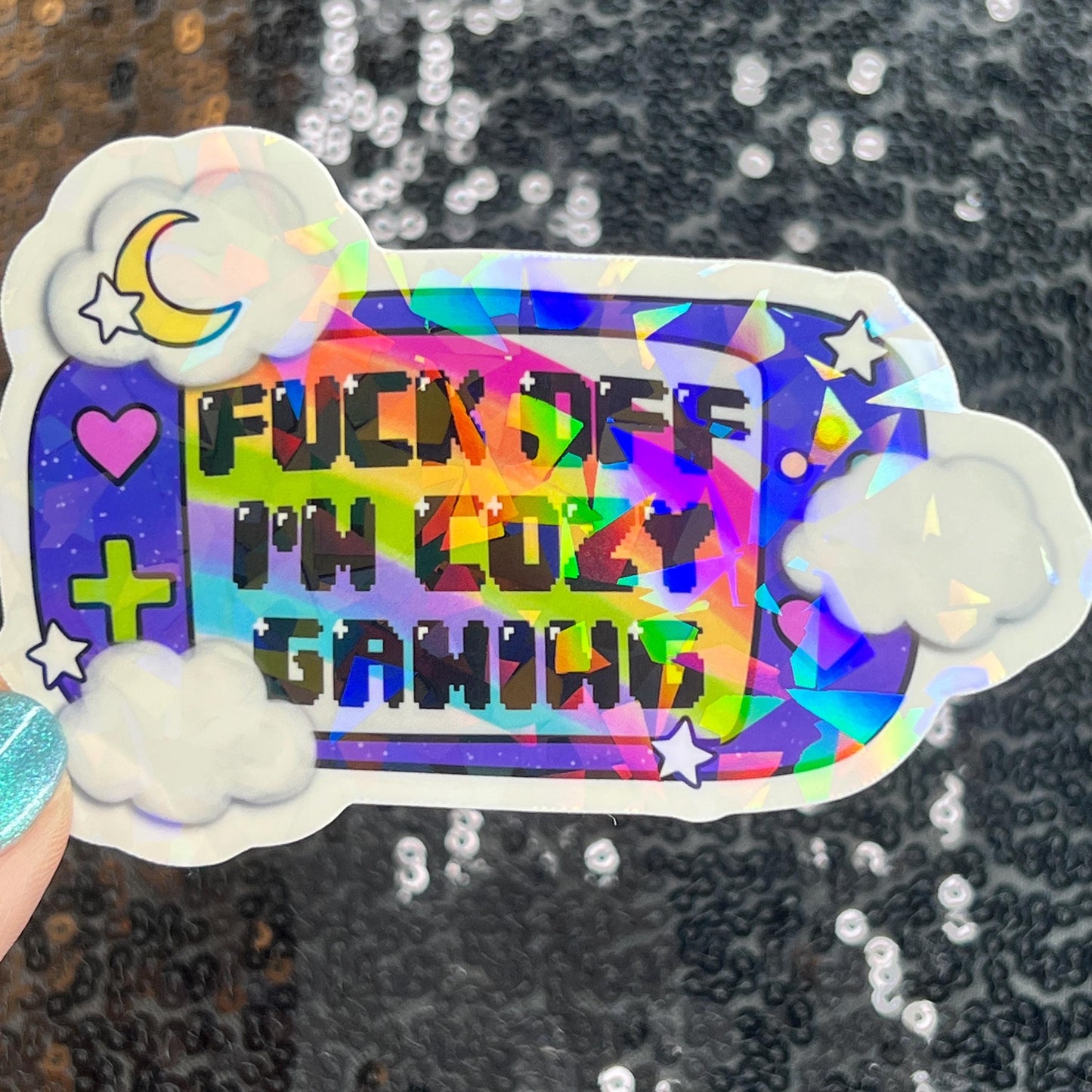 F Off I’m Cozy Gaming Holographic Sticker Gamer Girl Gift PC Switch Cozy Games Valley Girl Games Gift for Girls Gift for Gamers