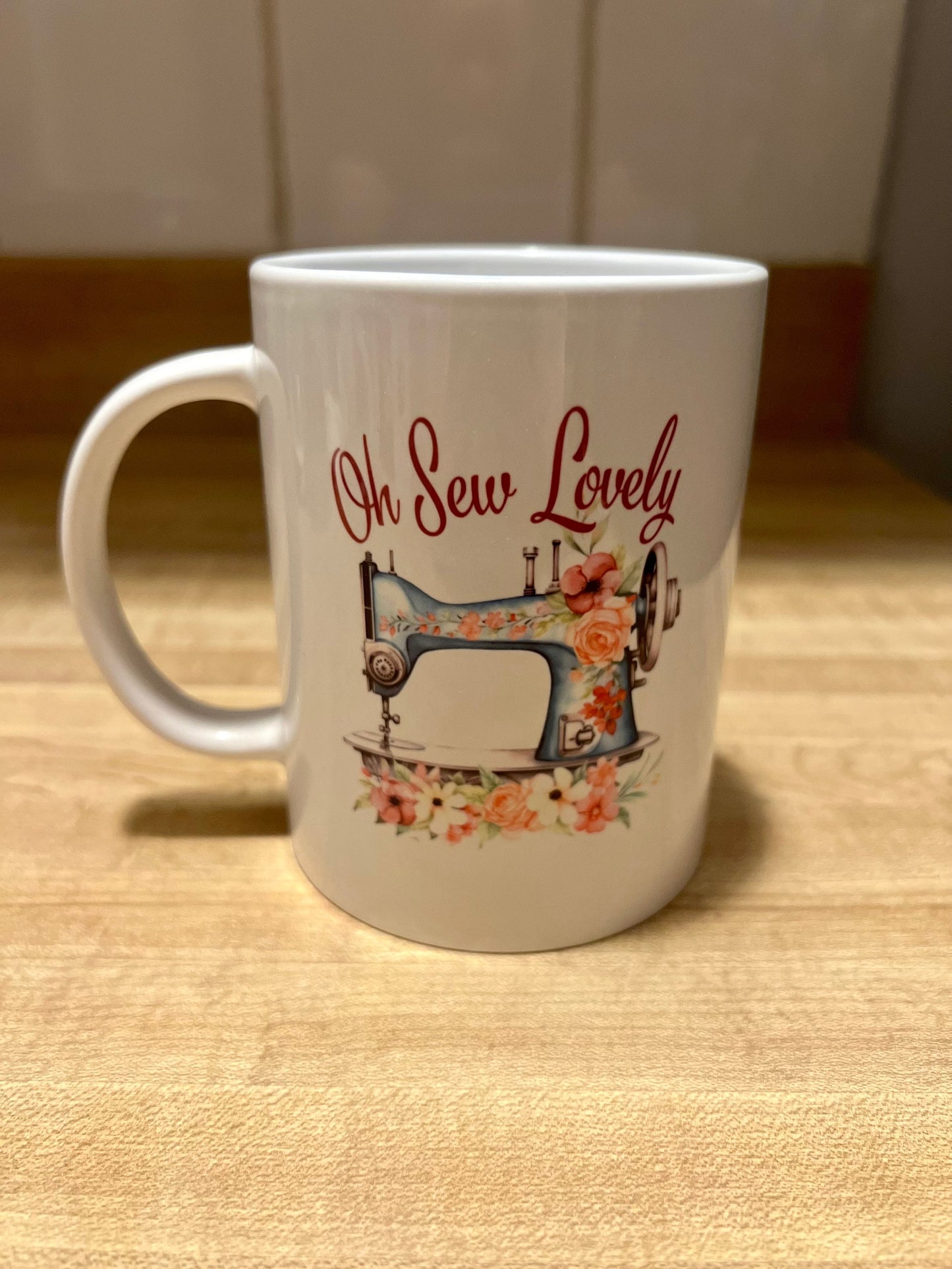 Oh Sew Lovely  coffee mug, quilting cup, sewing coffee glass, sunflower quilting glass floral craft mug quilts coffee cup