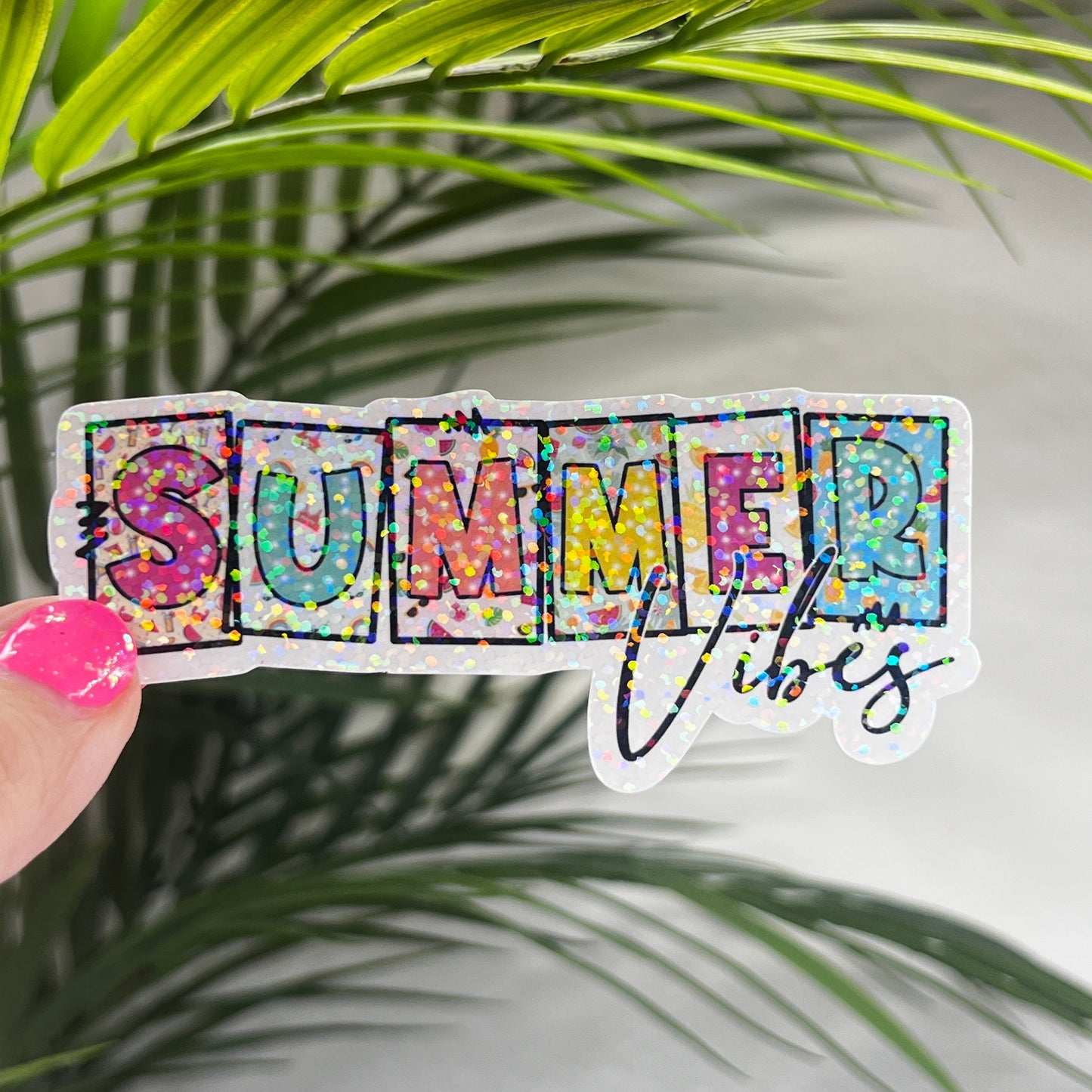 Summer Vibes Rainbow Holographic Sparkly Sticker Beach Life Decal Boating Sticker Summer Vacation Ocean Life Sticker